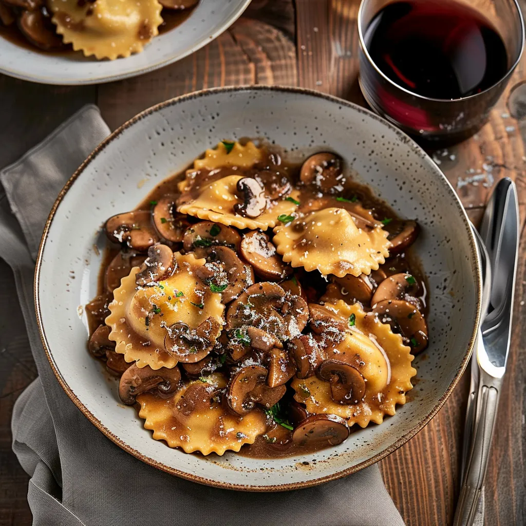 Raviolis au boeuf et champignons savoureux
