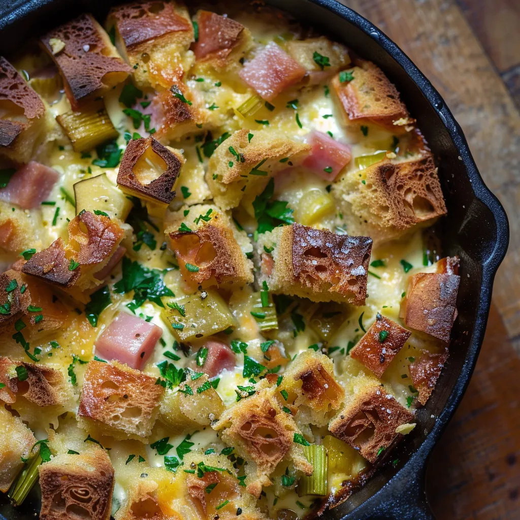 Plat gratiné poireau, jambon et mimolette fondue
