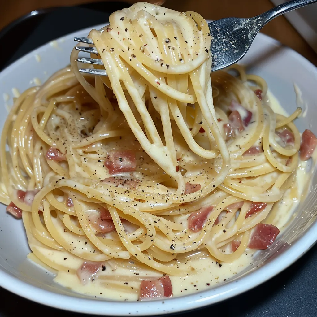 Plat de carbonara italienne pleine de saveurs