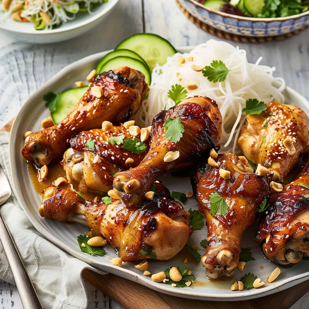 Pilons de poulet bien dorés avec sauce satay crémeuse