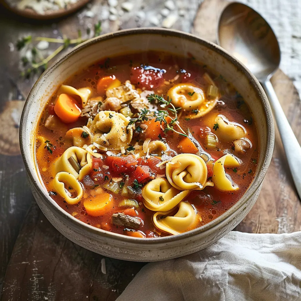 Tortellinis et légumes en soupe