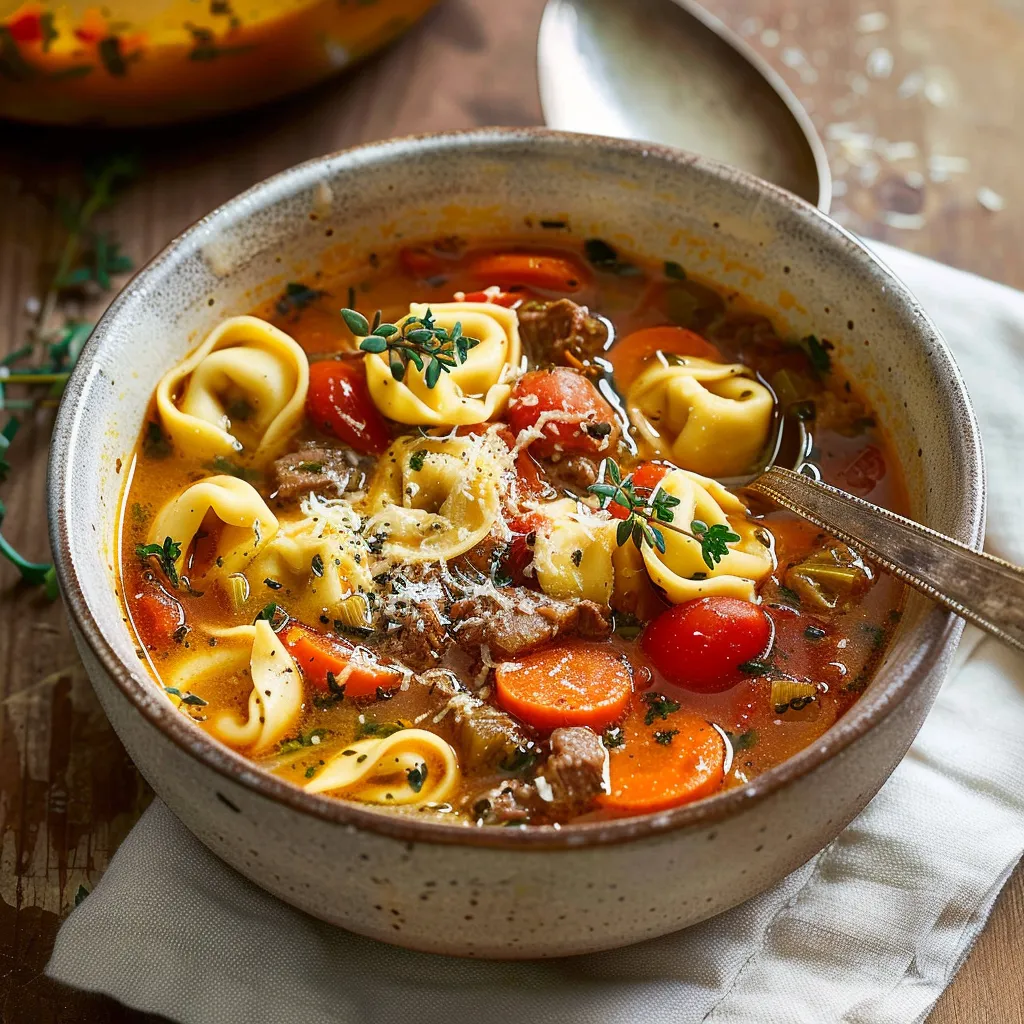 Soupe réconfortante aux tortellinis et légumes