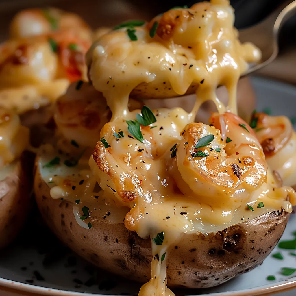 Pommes de terre rôties aux crevettes fondantes et croustillantes
