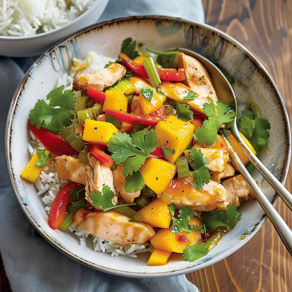 Sauté de poulet poivron mangue - Explosion de goûts