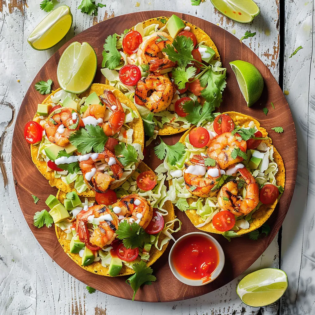 Tostadas gourmandes aux crevettes sur la grille
