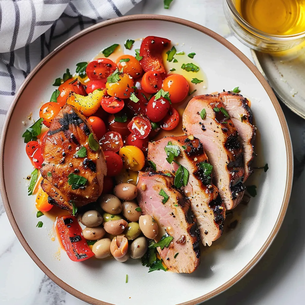 Filet de porc grillé haricots blancs olives