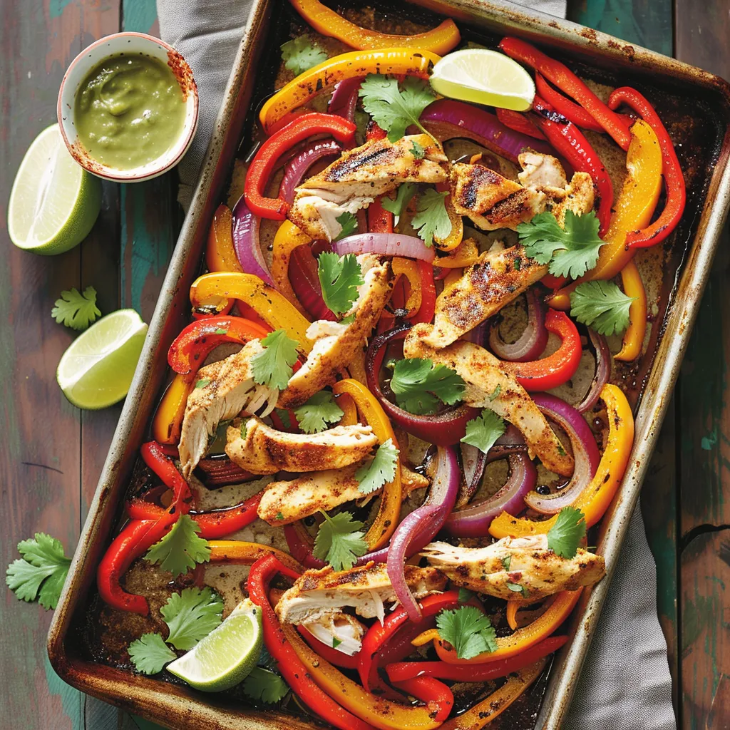 Fajitas au poulet et légumes toutes prêtes sur une plaque