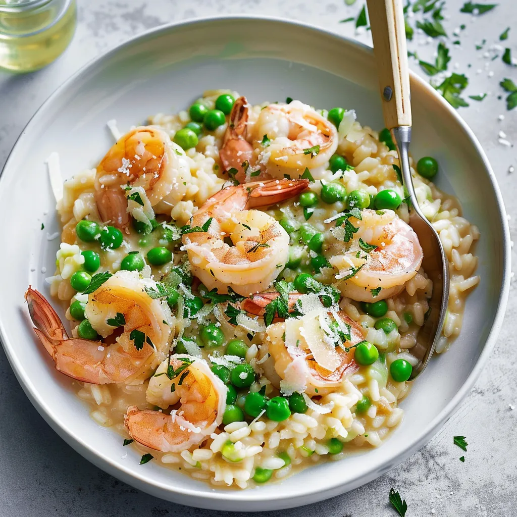 Un risotto parfumé aux crevettes et pois