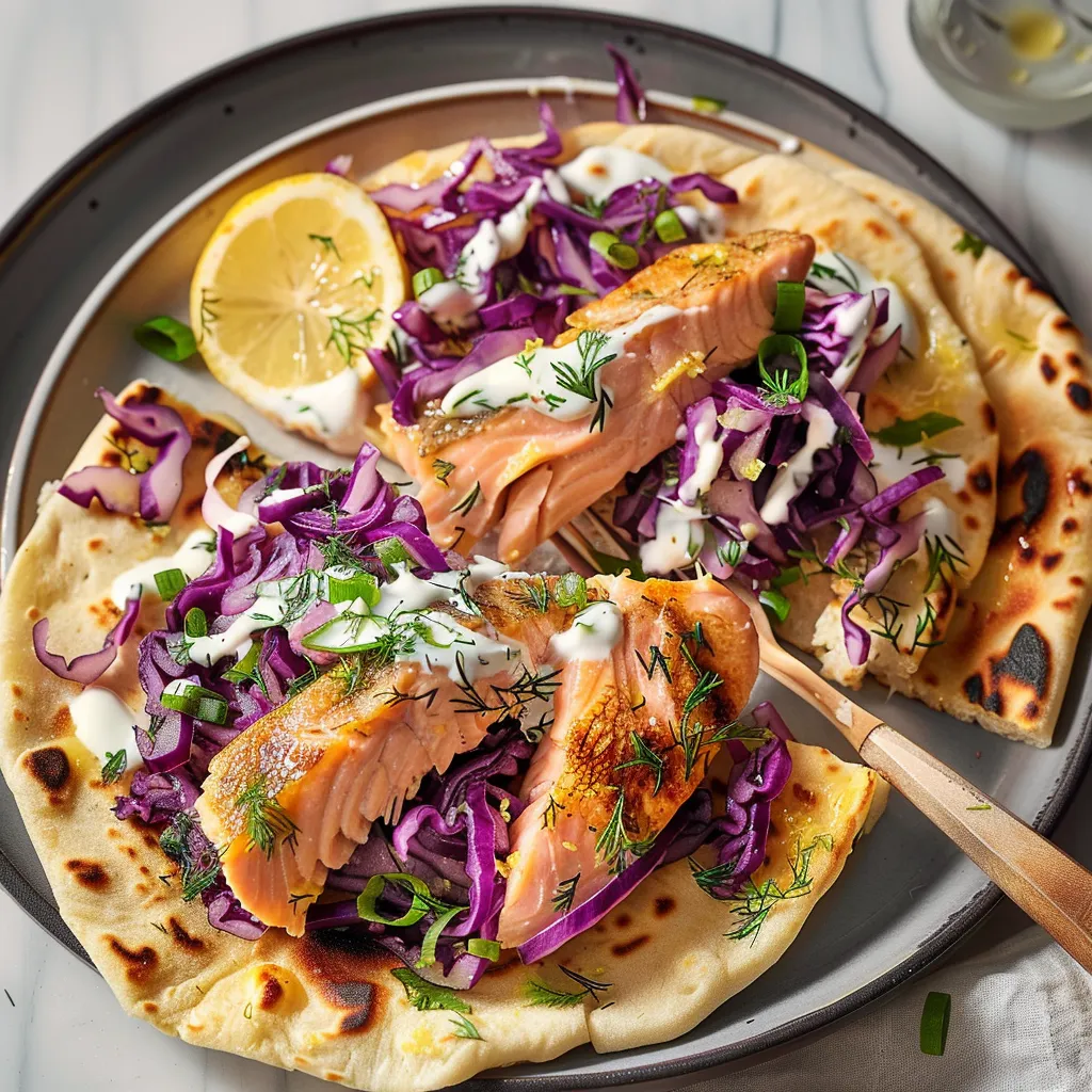 Chou rouge et truite sur naans