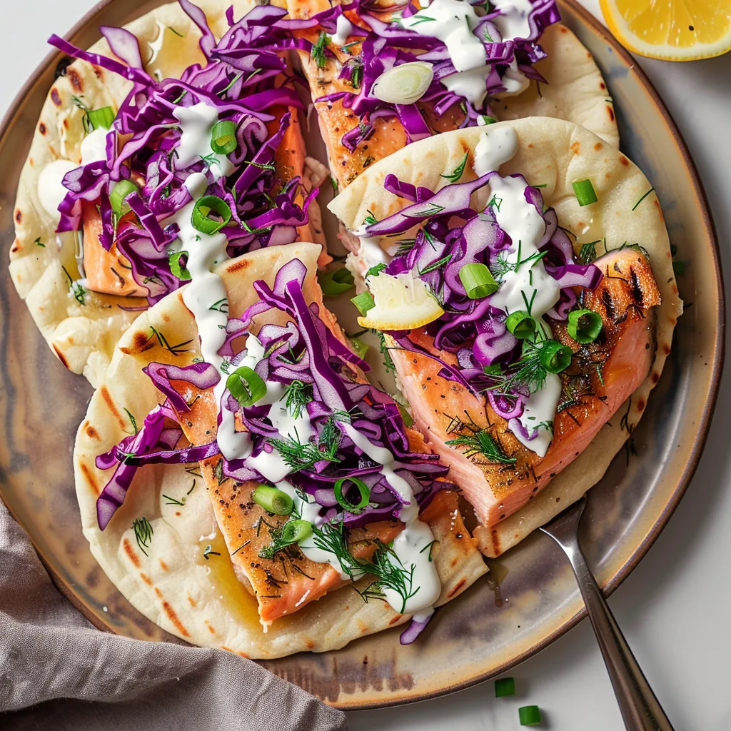 Truite et chou rouge sur naan