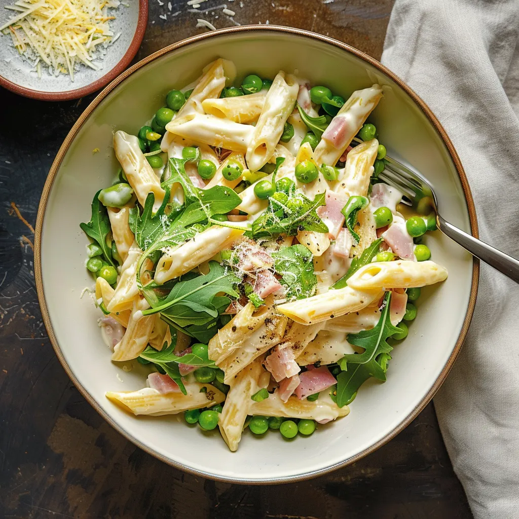 Pâtes citron, jambon au goût frais