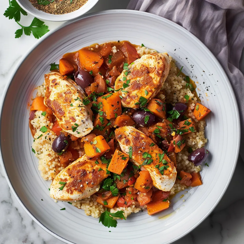 Des escalopes de poulet avec patates douces et olives à savourer