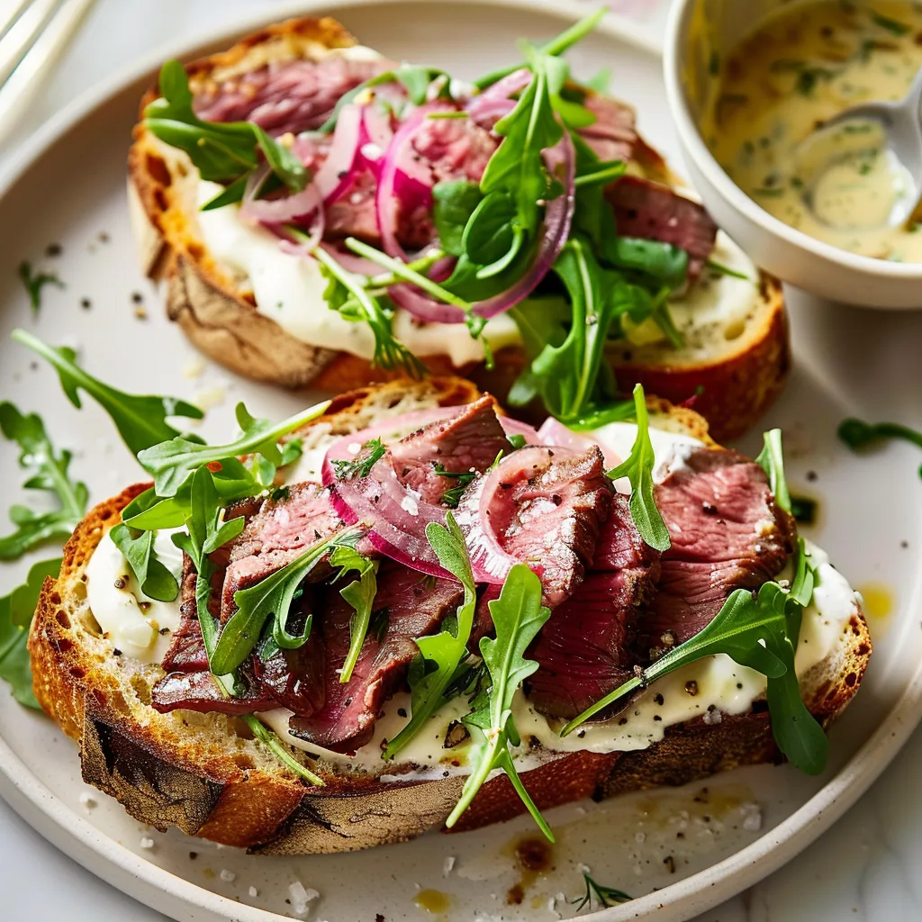 Boeuf et oignons caramélisés sur tartines