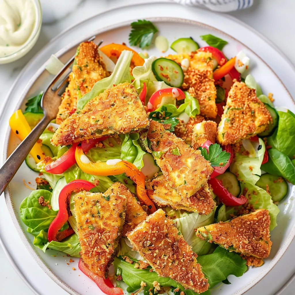 Tofu bien doré au four et salade fraîche