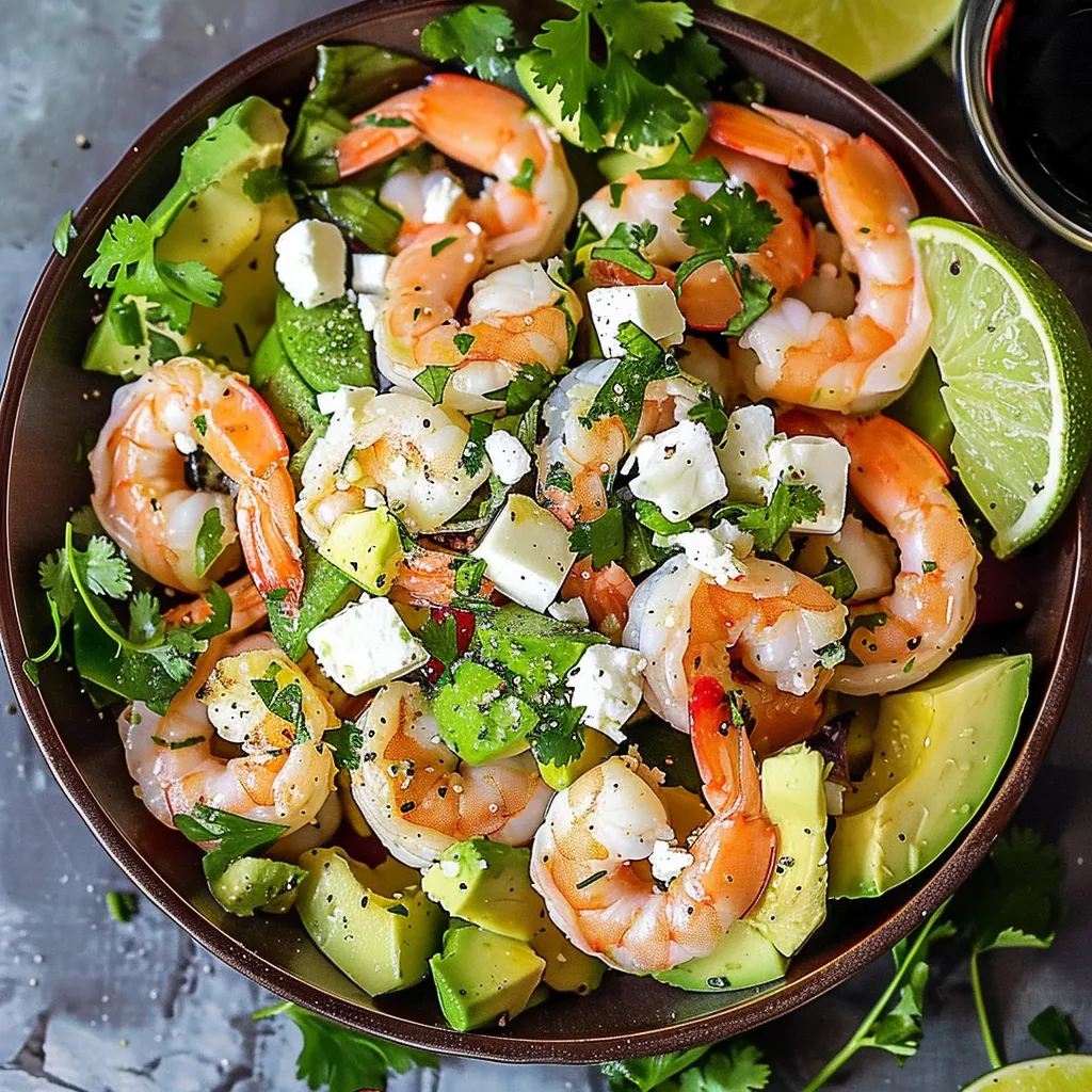 Salade croquante aux crevettes, avocat et cœurs de palmier, idéale pour un plat frais et plein de peps