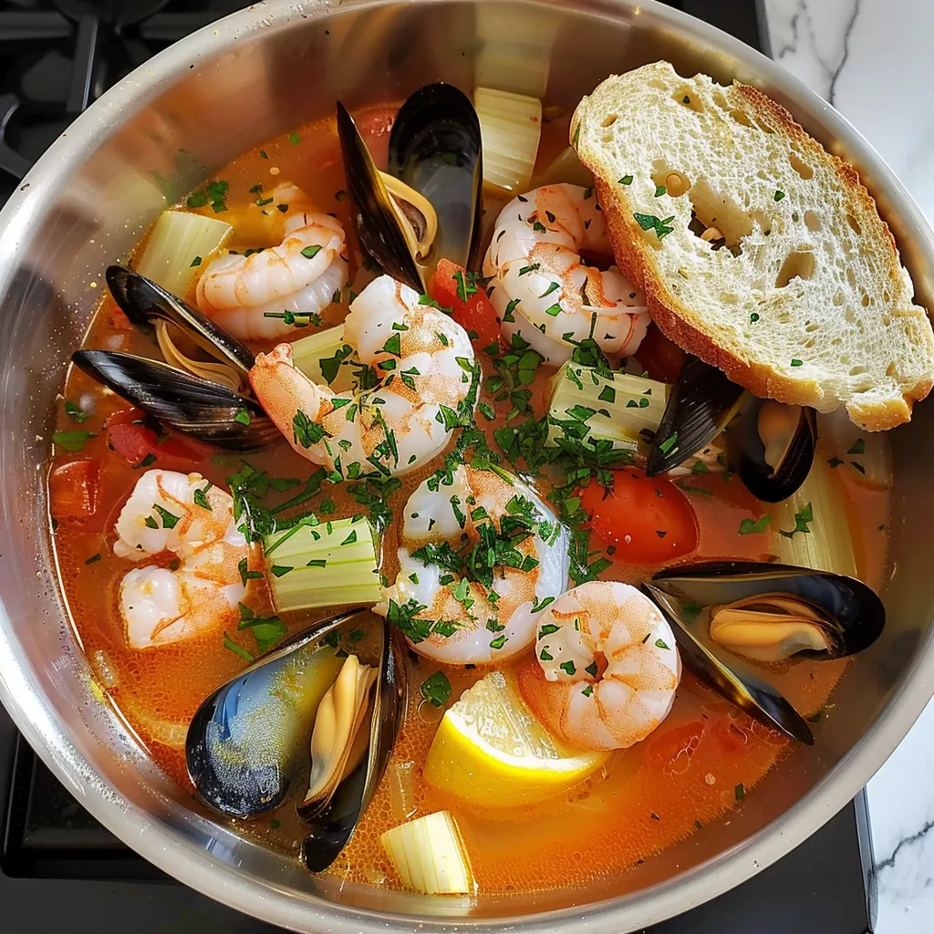 Plat de bouillabaisse aux fruits de mer et safran
