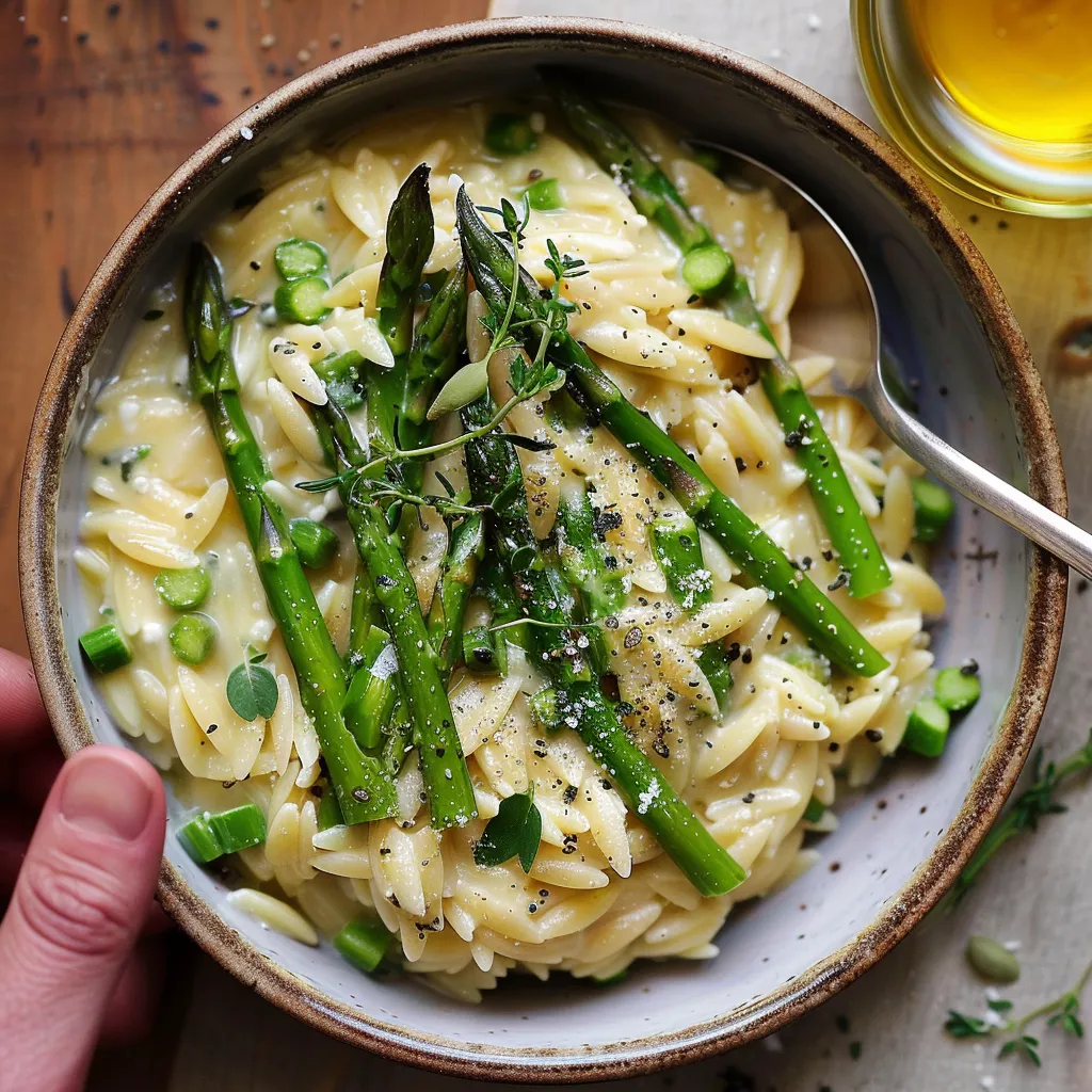 Plat d’orzo onctueux au comté et asperges vertes
