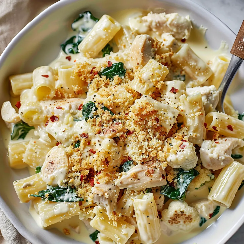 Pâtes crémeuses au poulet doré