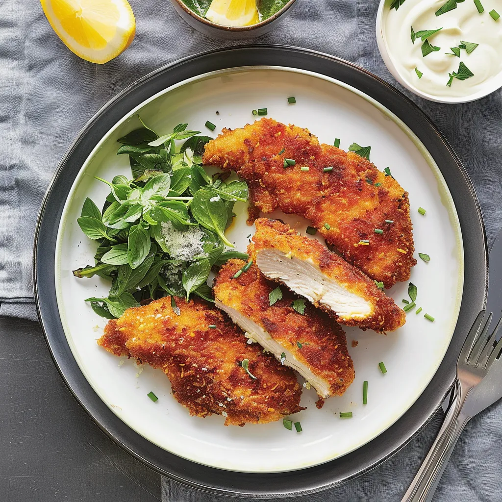 Escalopes de poulet bien croustillantes avec garniture fraîche