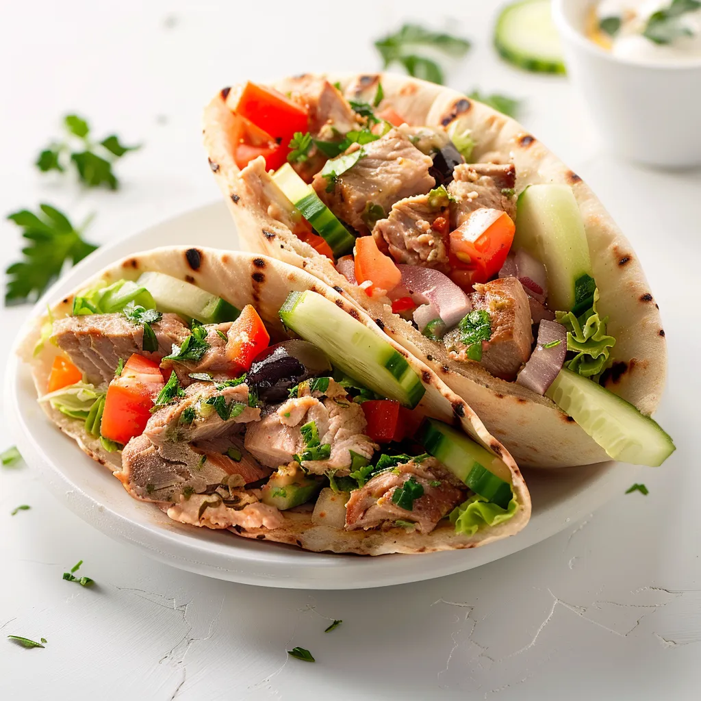 Pitas savoureux avec salade de porc maison