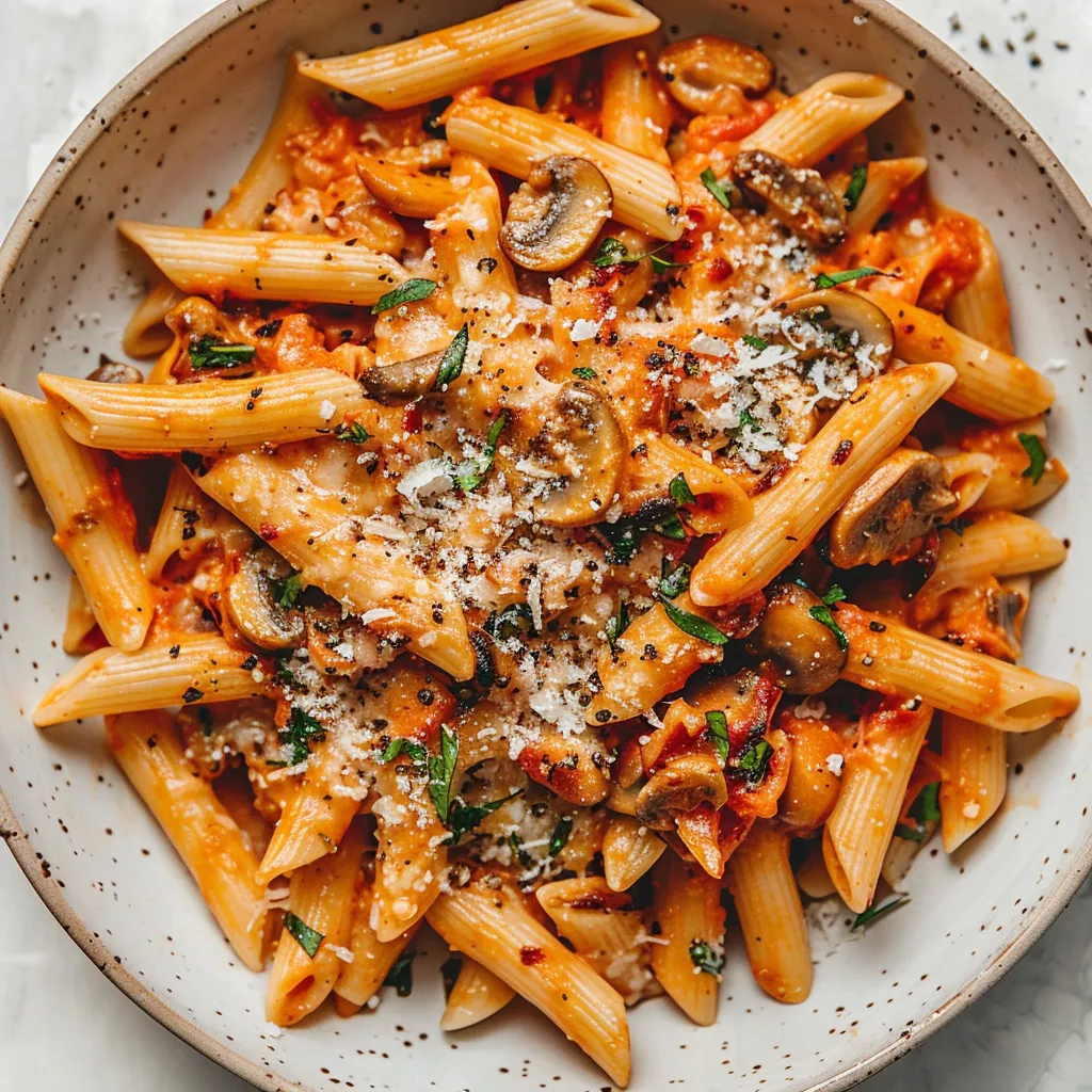 Pennes aux champignons et pancetta à la Gigi
