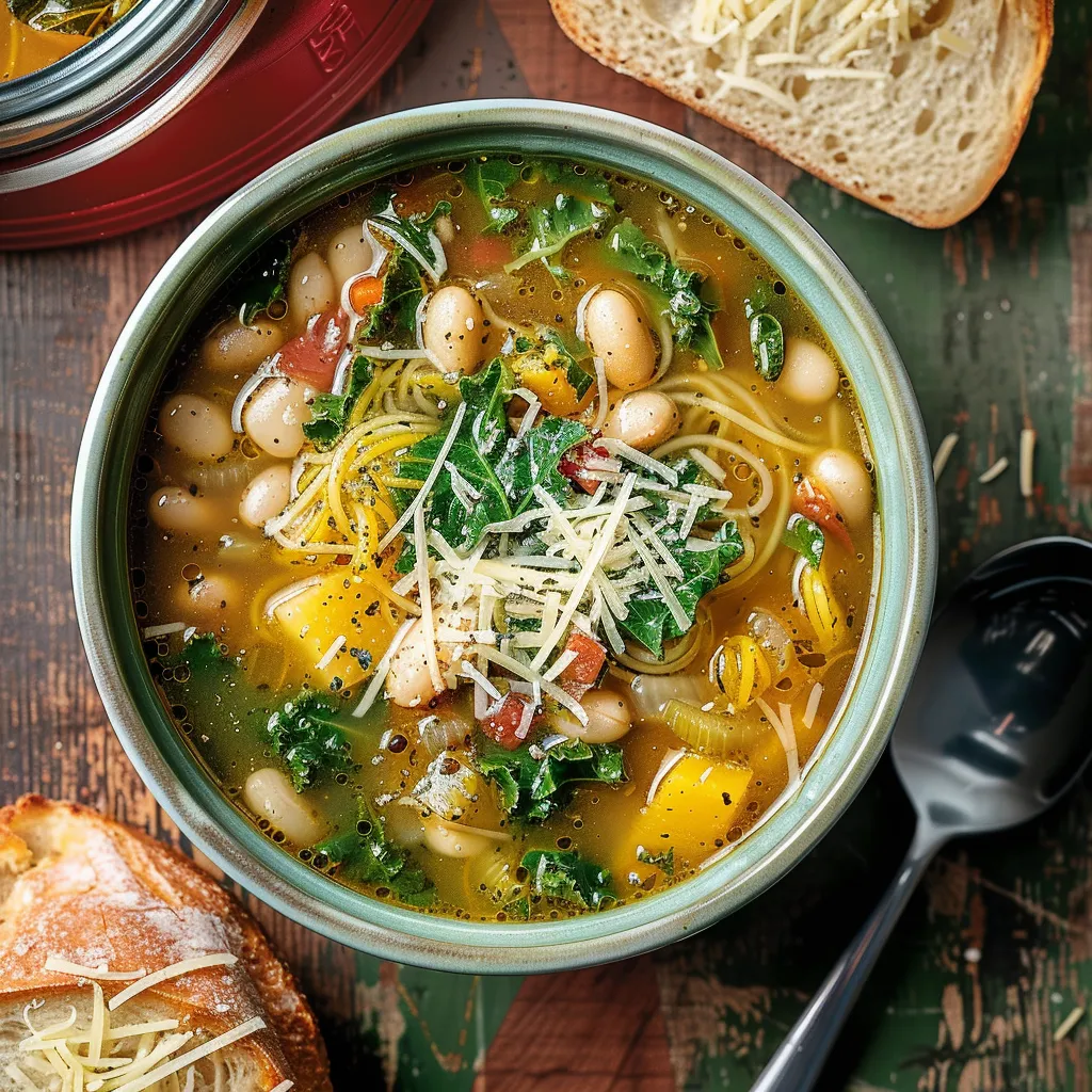 Soupe savoureuse courge spaghetti et kale
