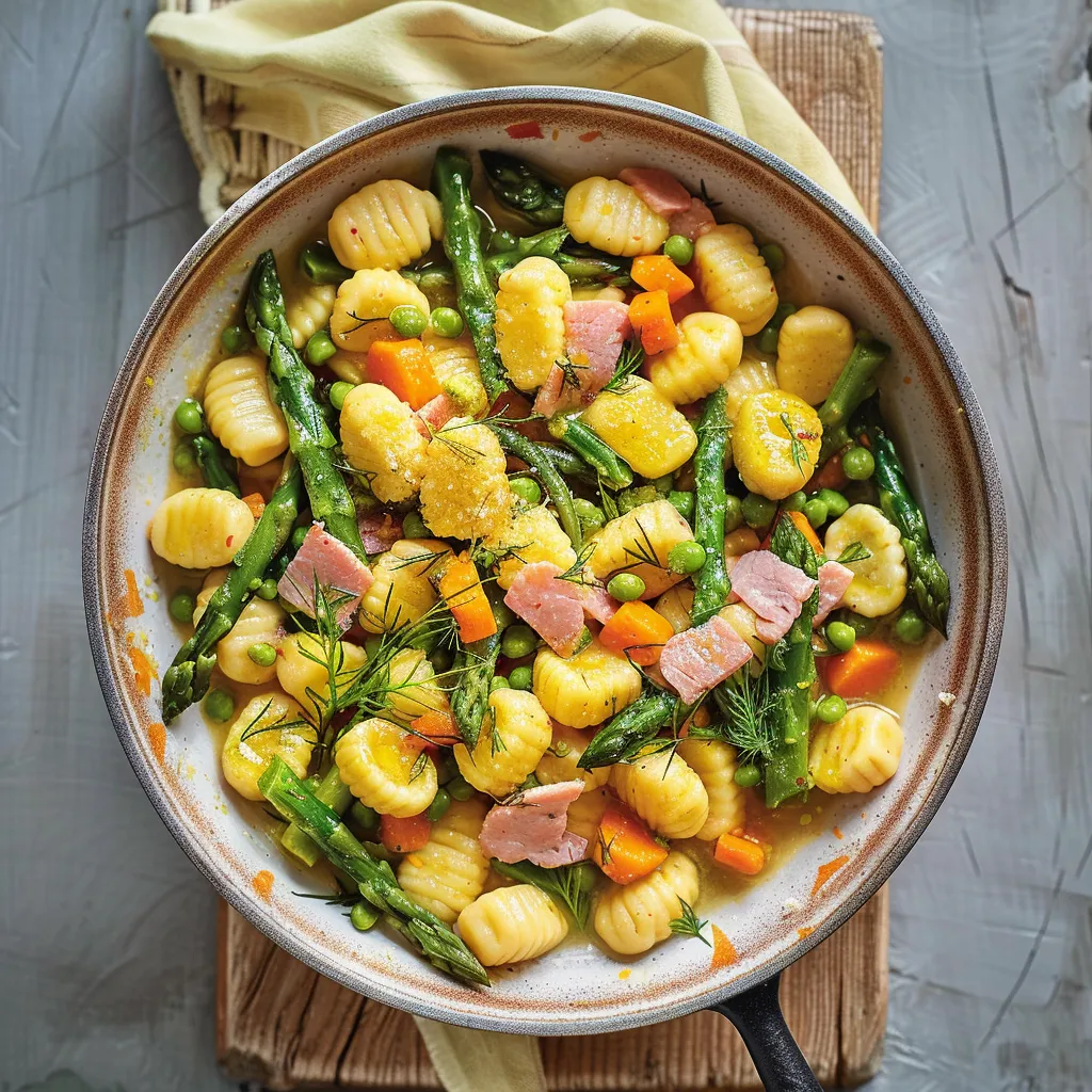 Asperges et gnocchis dorés