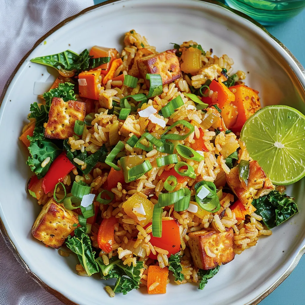 Riz sauté avec tofu et légumes