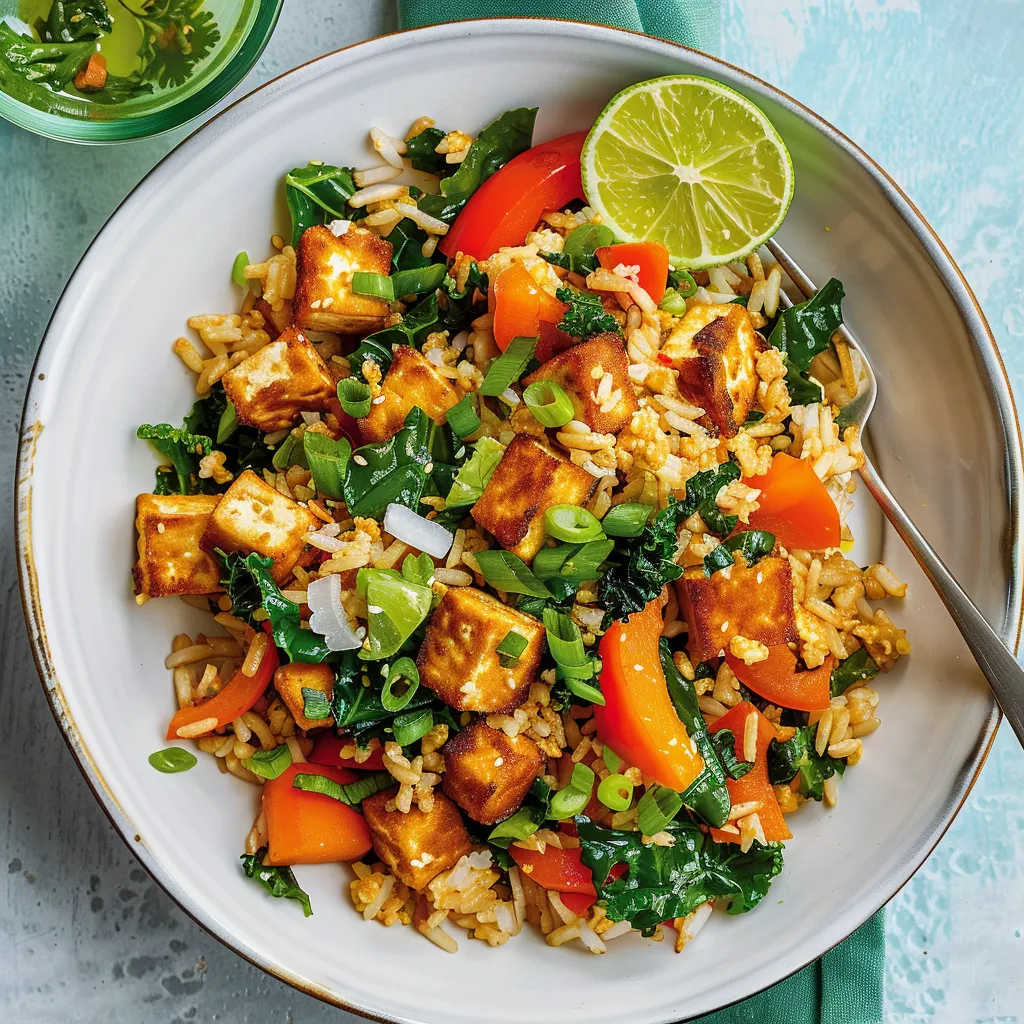 Délicieux riz sauté tofu légumes