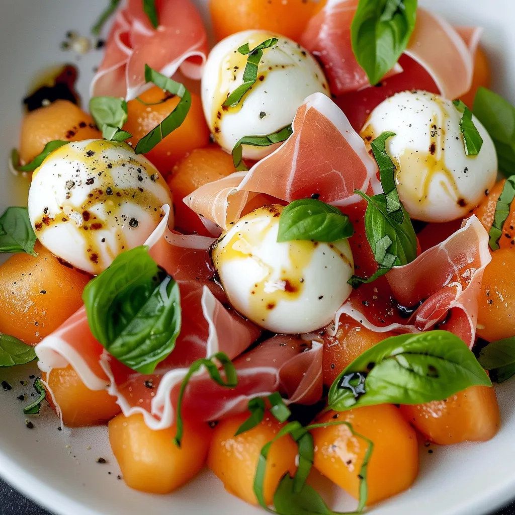 Délice frais melon jambon cru et mozzarella