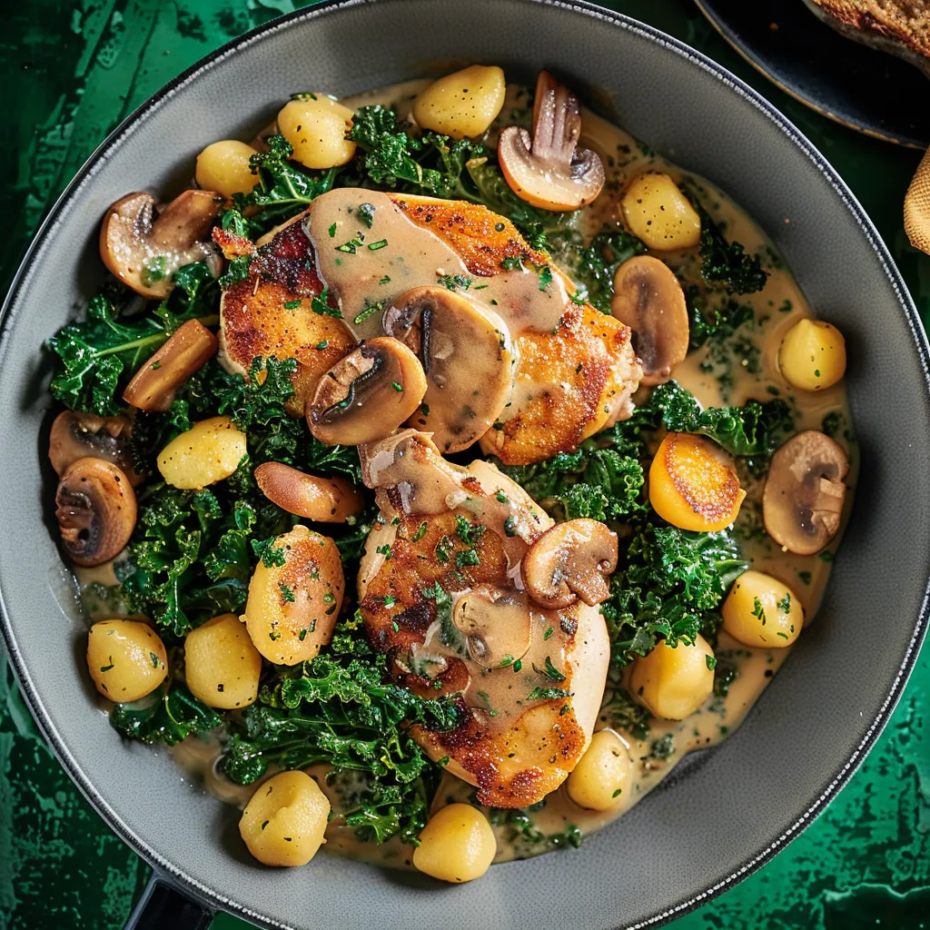 Plat de poulet, kale et gnocchis