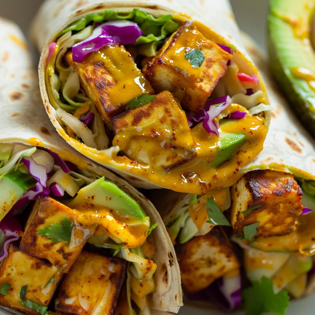 Wraps au tofu doré au cari