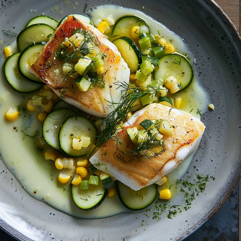 Turbot, maïs fondant et gremolata verte