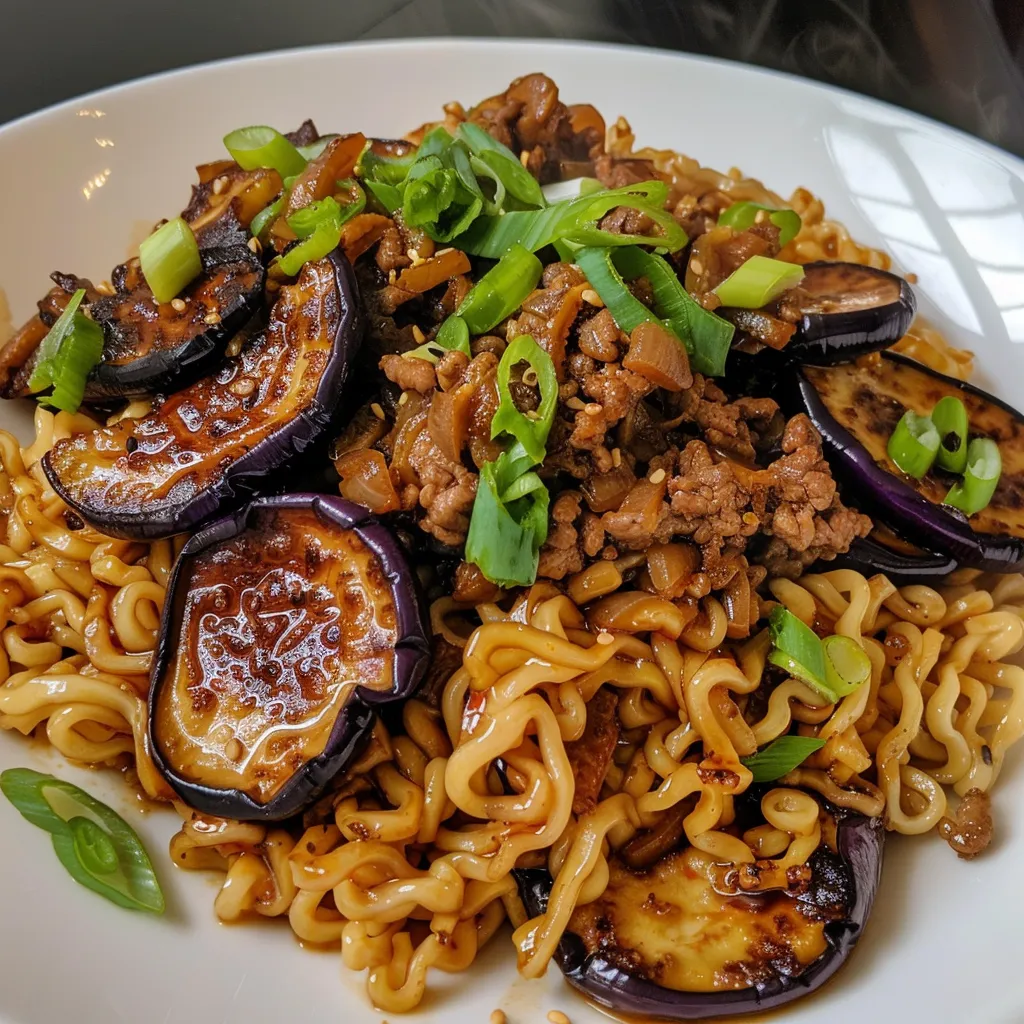 Boeuf champignons arachides pâtes