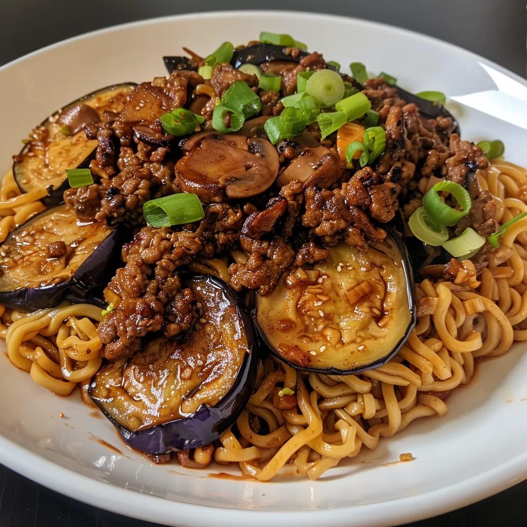 Pâtes bœuf champignons cacahuètes