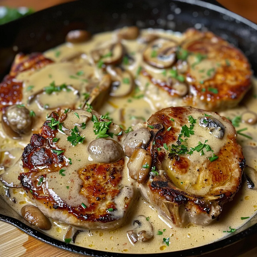 Côtelettes de porc fondantes à la sauce fromagée