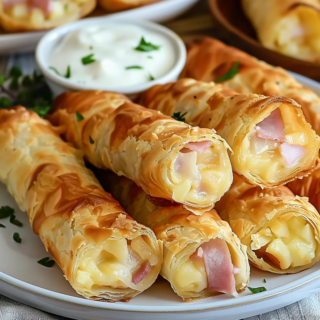 Rouleaux croustillants au jambon et pommes de terre fondantes