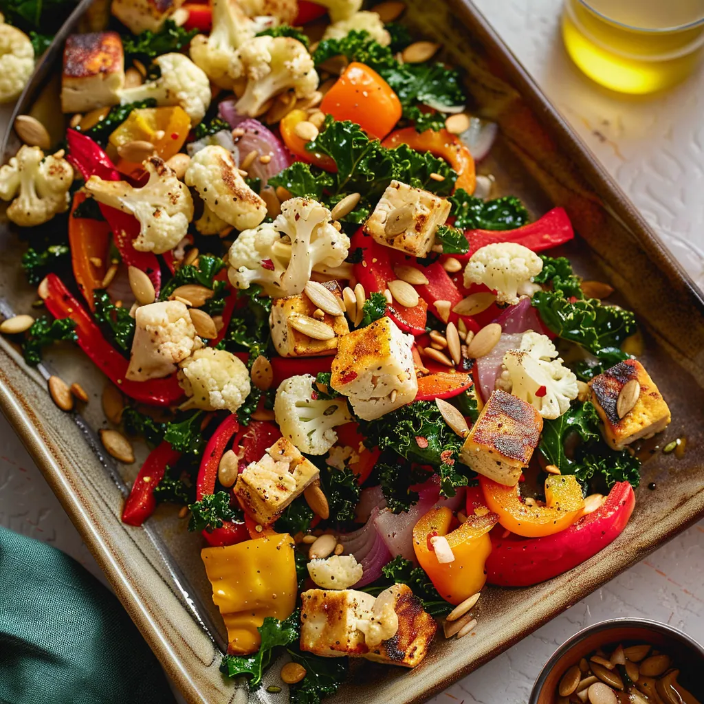 Salade de légumes rôtis, tofu et fromage en grains