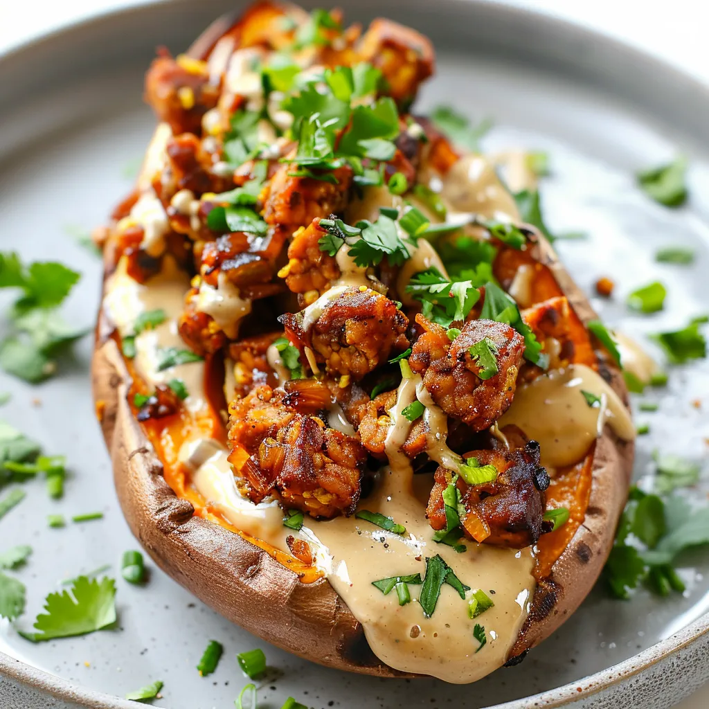 Patates douces garnies tempeh et crème tahini