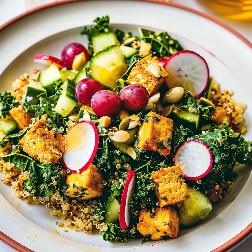 Délicieux bol de quinoa, tofu et chou kale