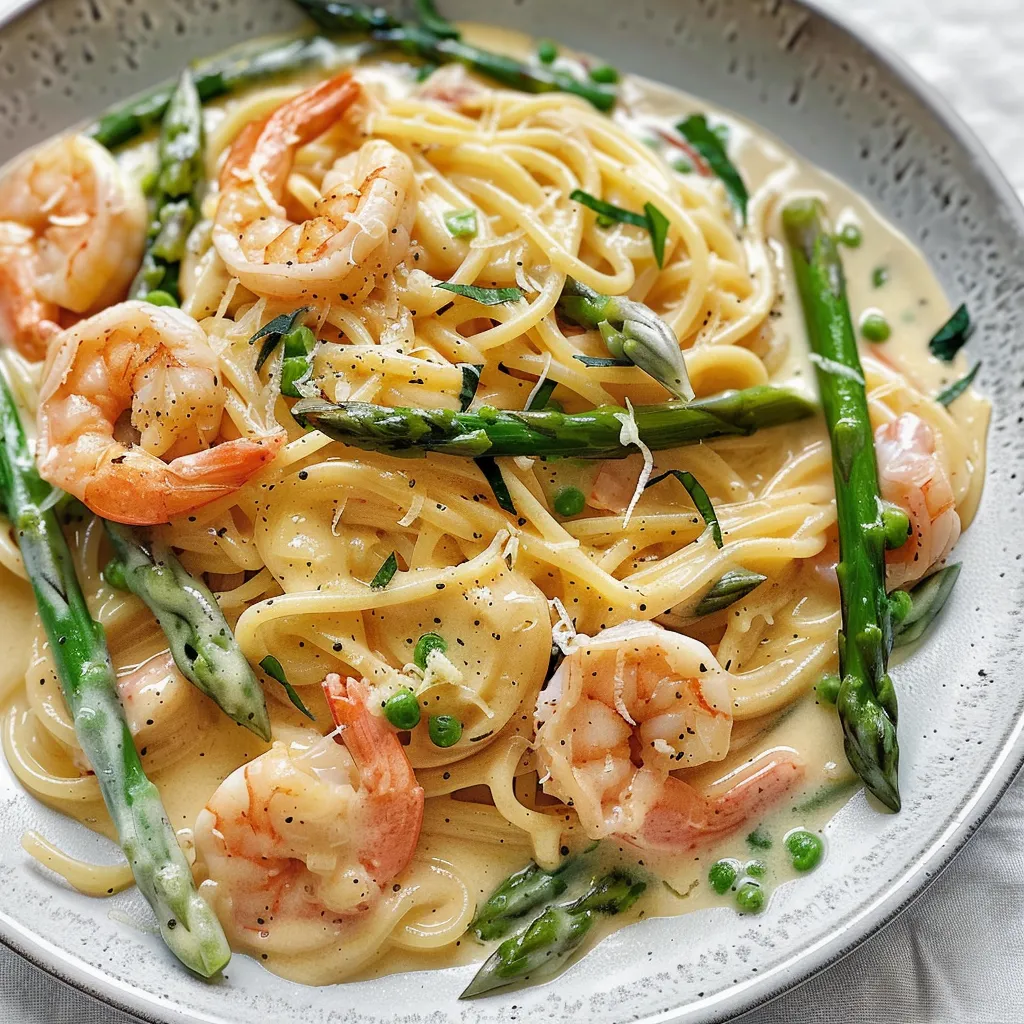 Spaghettis tout simples avec asperges et crevettes