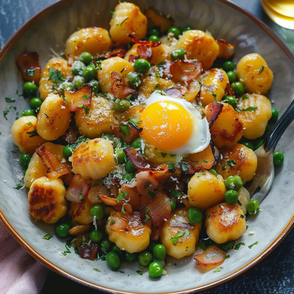 Gnocchis dorés avec sauce carbonara