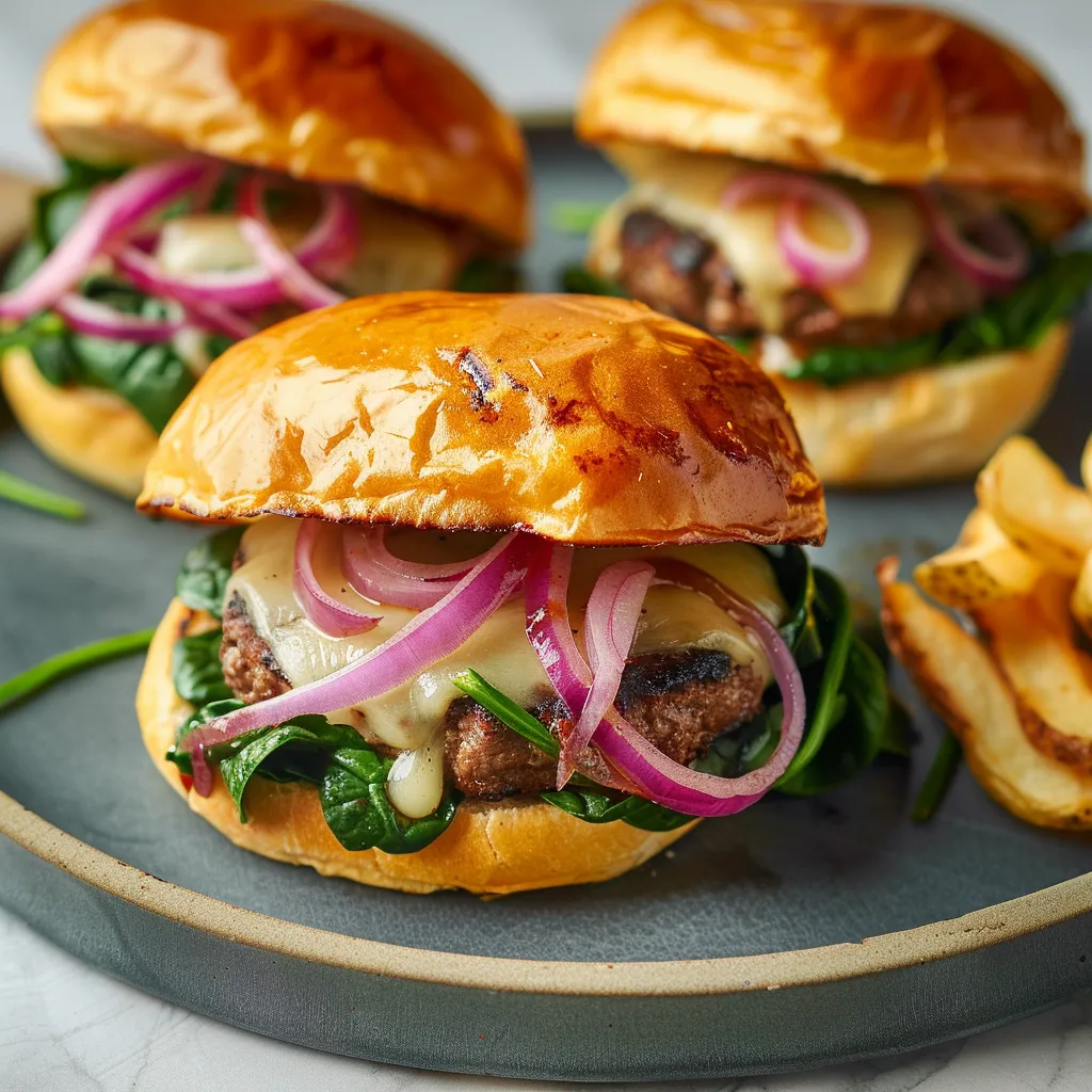 Burgers oignons épinards