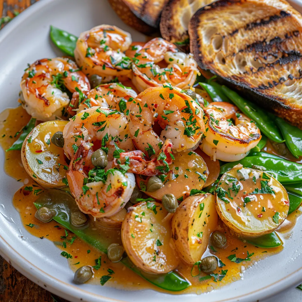 Fricassée parfumée crevettes et piccata