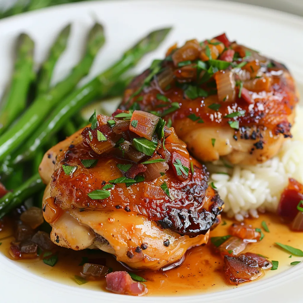 Plat de poulet doré avec confiture d’oignon gourmande