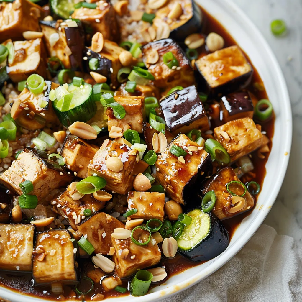 Sauté gourmand aubergines, tofu et cacahuètes