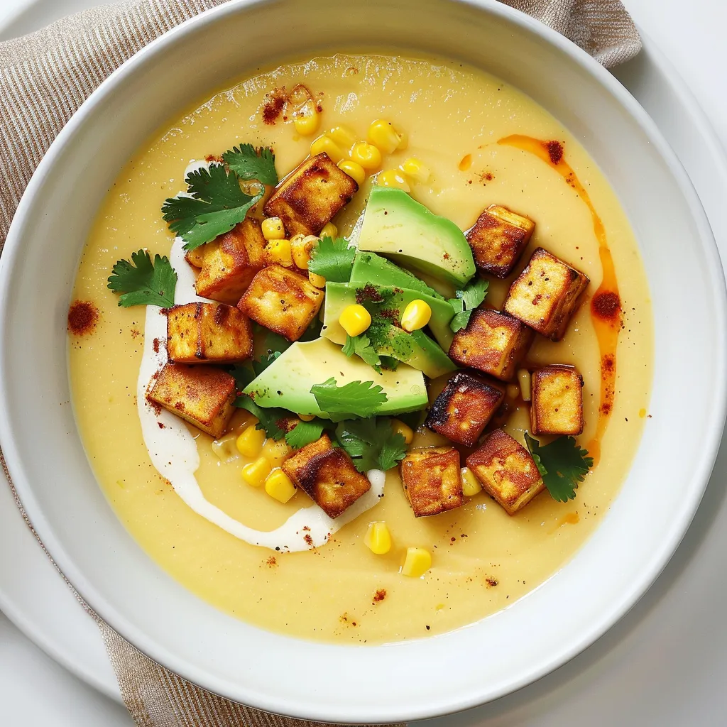 Velouté crémeux de maïs au tofu barbecue