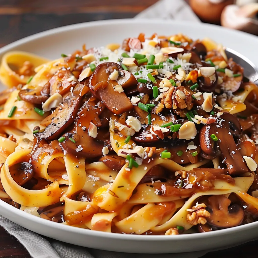 Pâtes aux champignons et noisettes