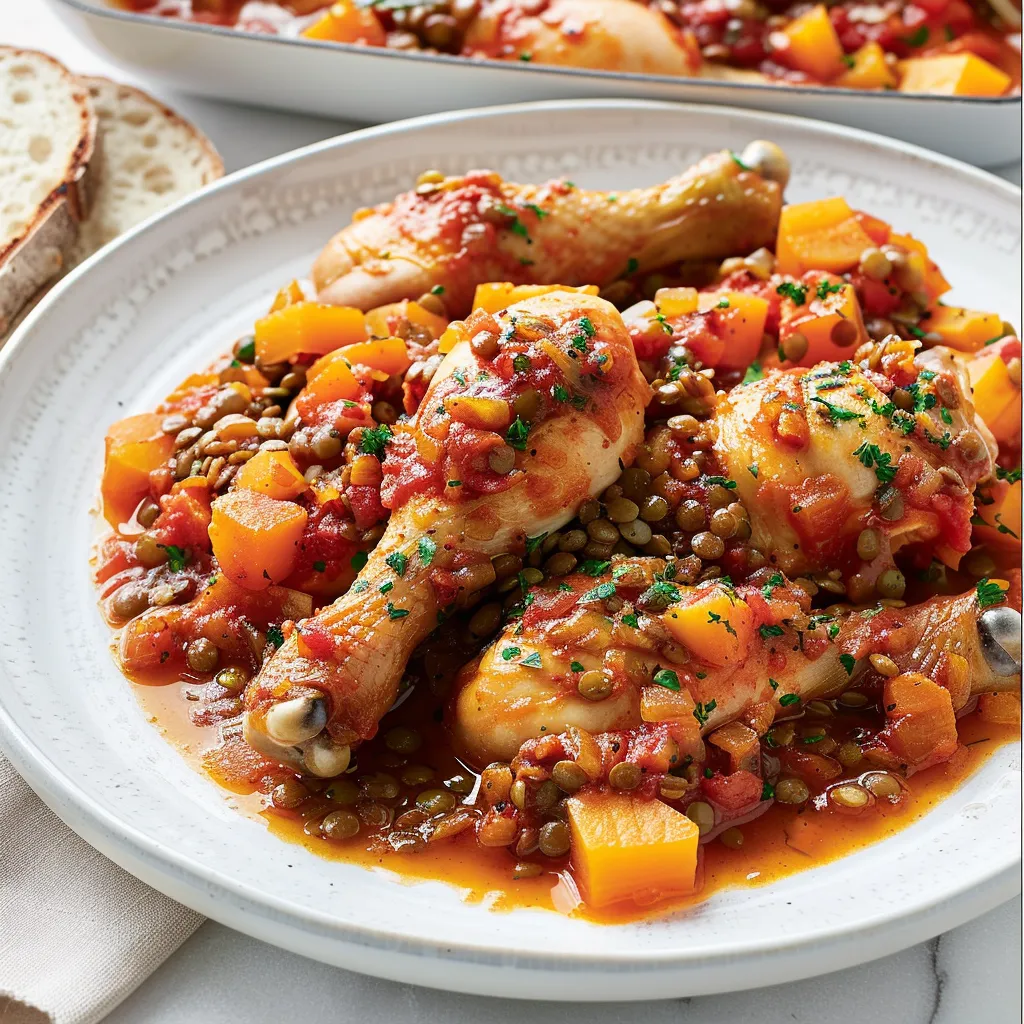 Pilons de poulet ultra savoureux avec tomates et lentilles