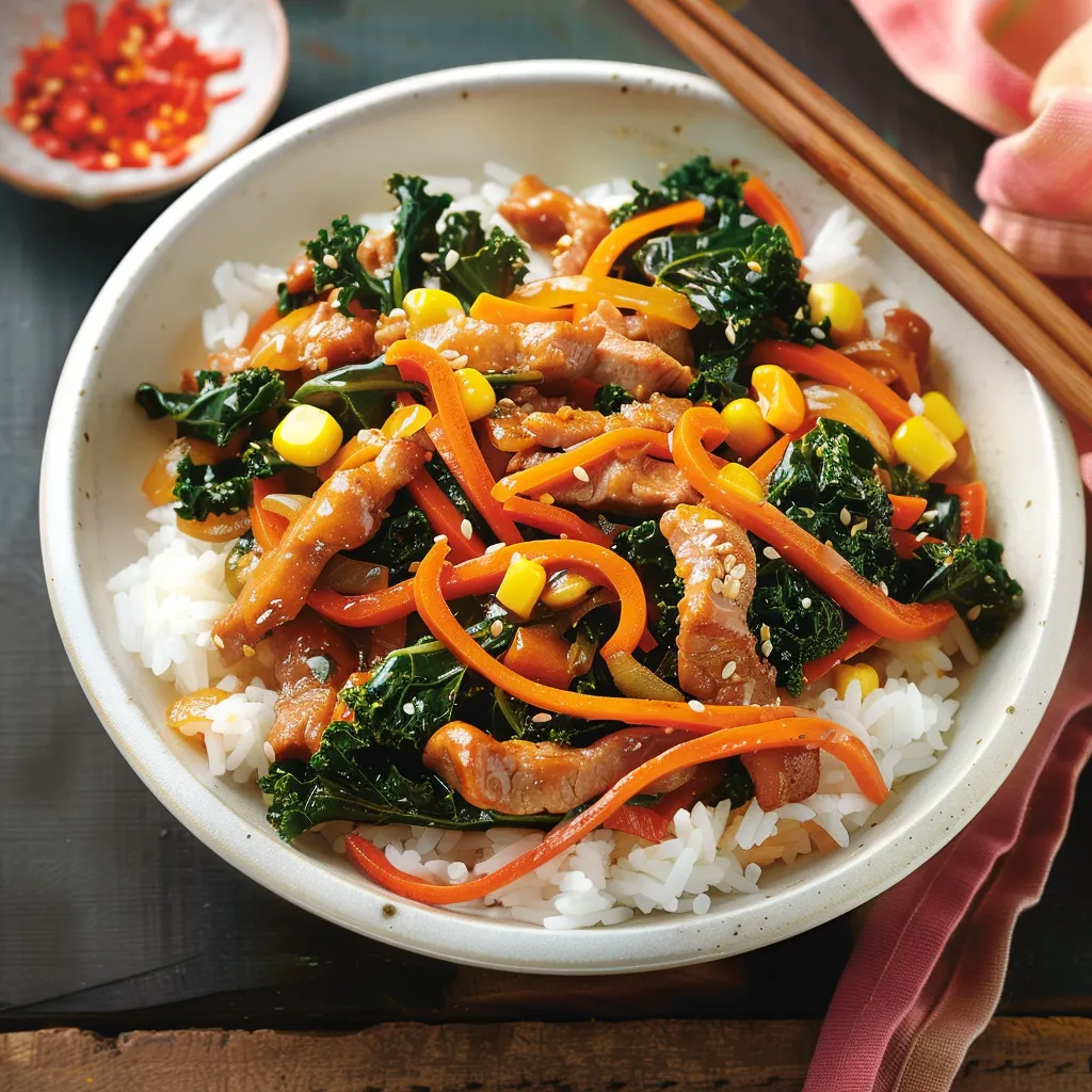 Porc tendre, kale et maïs